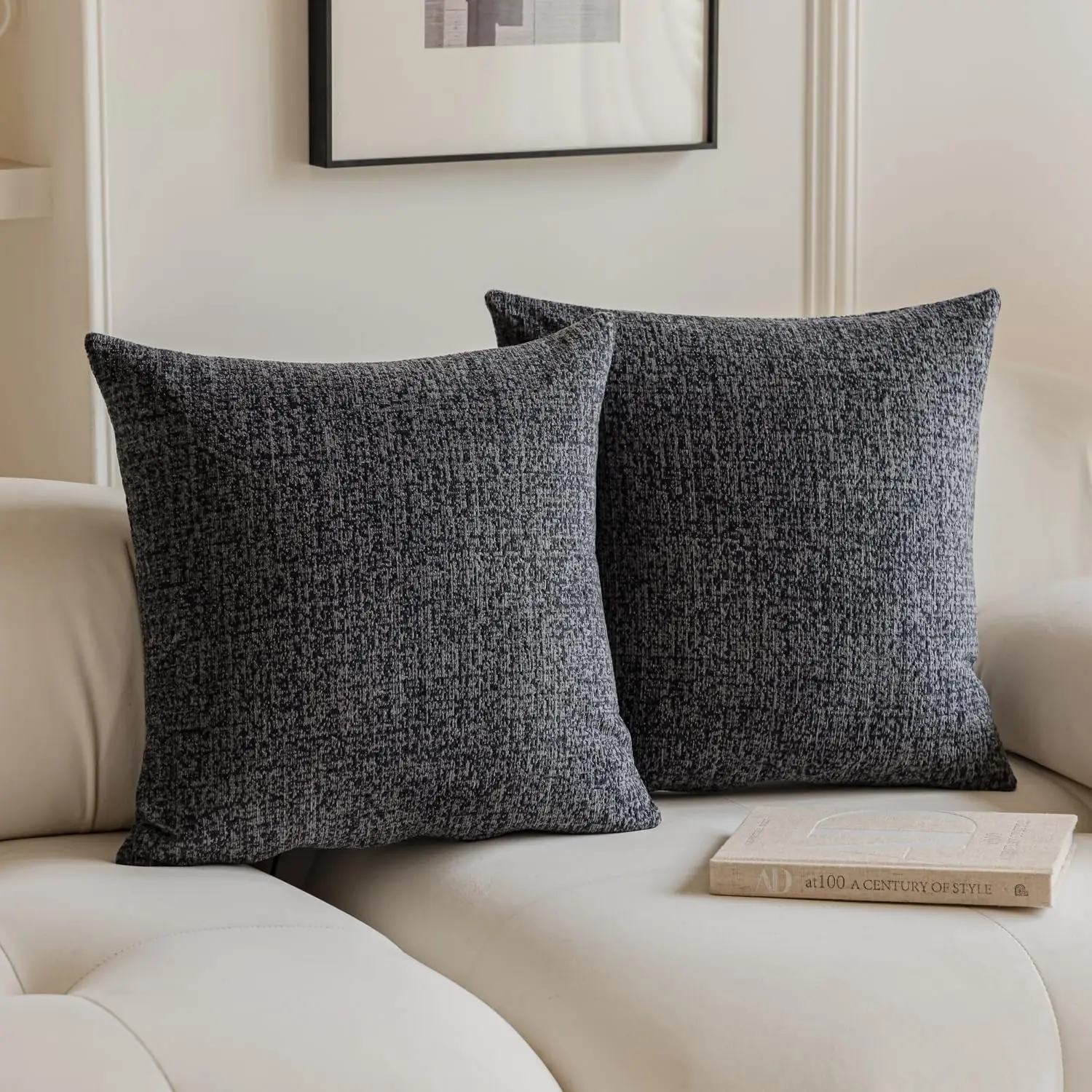 

Set Of 2 Charcoal Gray Colored Cute Textured Throw Pillow Covers, Cozy Boho Accent Pillow Cases For Sofa Couch Bed And Living