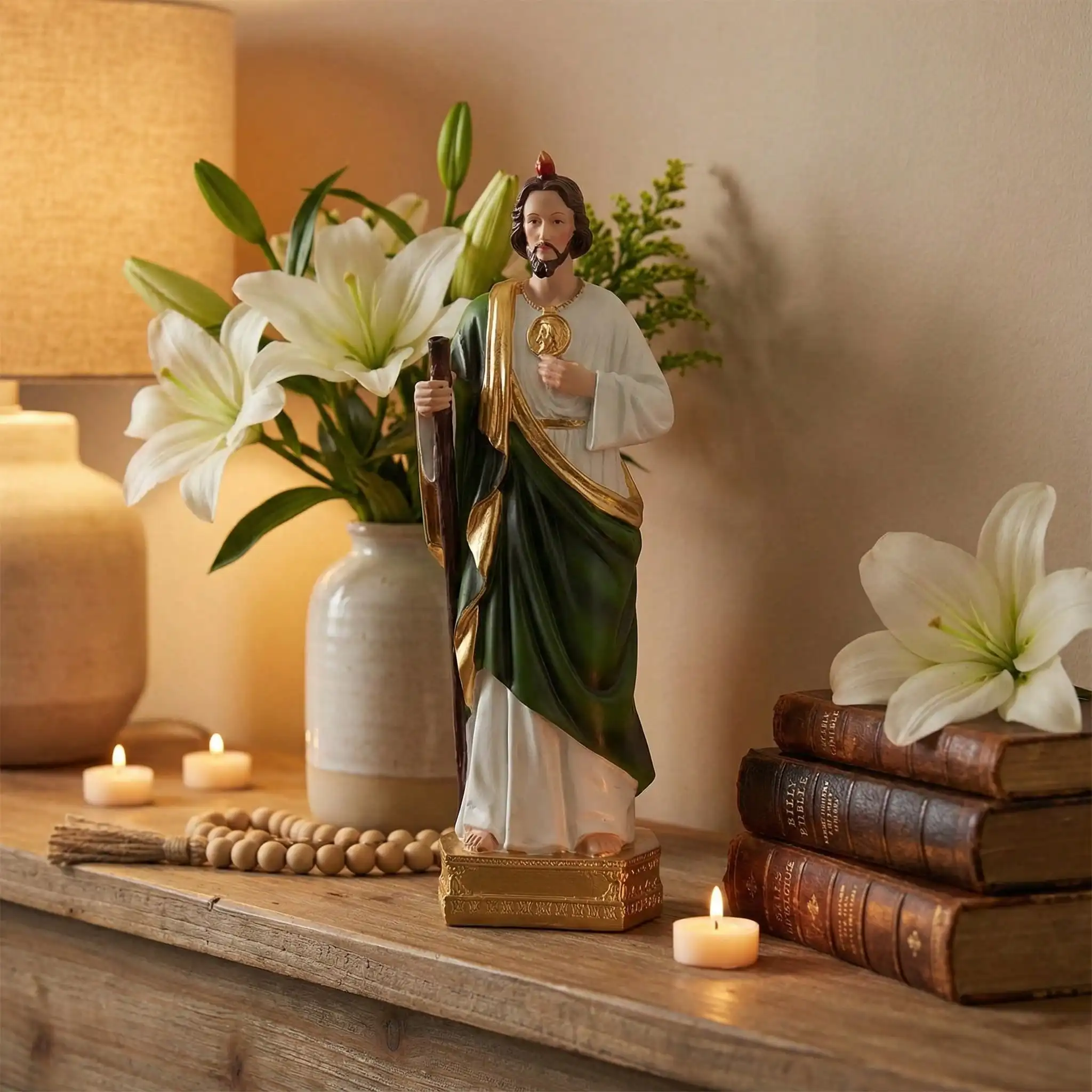 St. Jude Thaddeus Statue – Patron Saint of Hope & Miracles, Hand-Painted Resin Figurine with Gold Details, Catholic Religious De