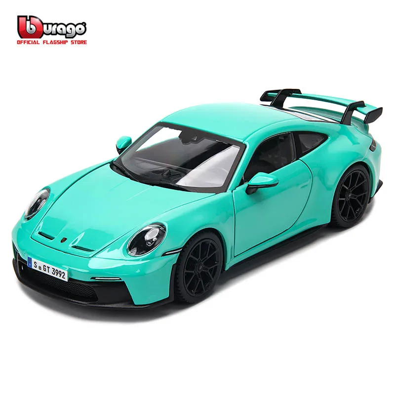 Bburago 1:24 Porsche 911 GT3 Fluorescent Green gray Alloy Luxury Vehicle Diecast Cars Model Toy Collection Gift Birthday Present