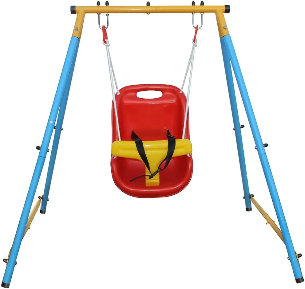 Baby Toddler Indoor/Outdoor Metal Swing Set (Blue Red Yellow)