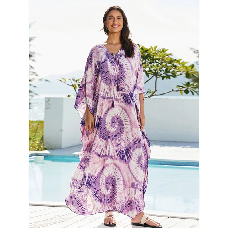 Bedrukte Kaftans Voor Vrouwen Strand Cover Aan Zee Maxi Bohemian Jurken Strandkleding Pareo Badpakken Fabriek Levering Dropshipping