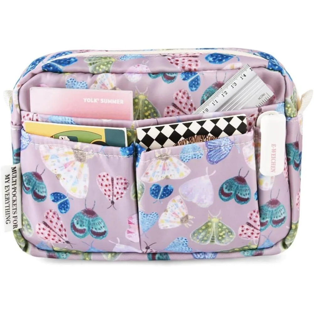 

E-WEICHEN Multiple Pockets Portfolio Organizer with Zippered, Makeup Bag Travel Essentials for Women, Simple Waterproof Statione