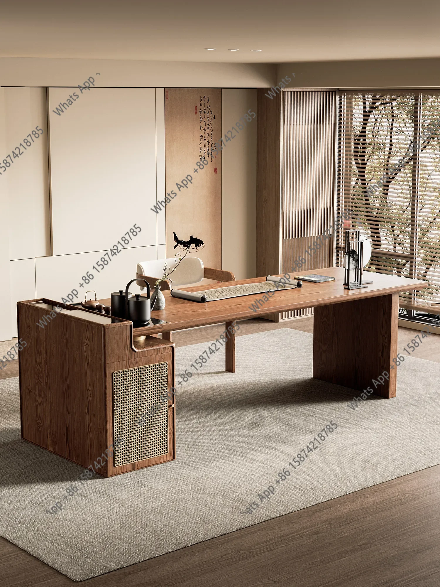 New Chinese Solid Wood Tea Table And Book Integrated Dual-purpose Song Dynasty Aesthetic Tea Table Office Tea Table And Chair Co
