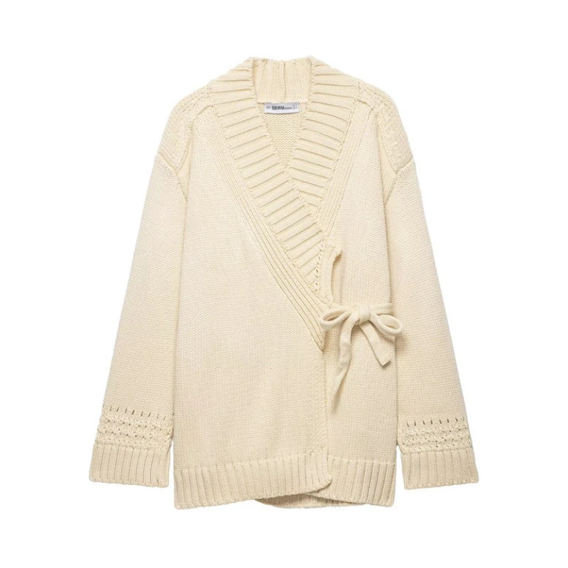 

Women Diagonal Collar Knitted Cardigan Sweater Solid Oversize Lace Up Full Sleeve Sweater Female Spring Daily Cardigan Tops Lady