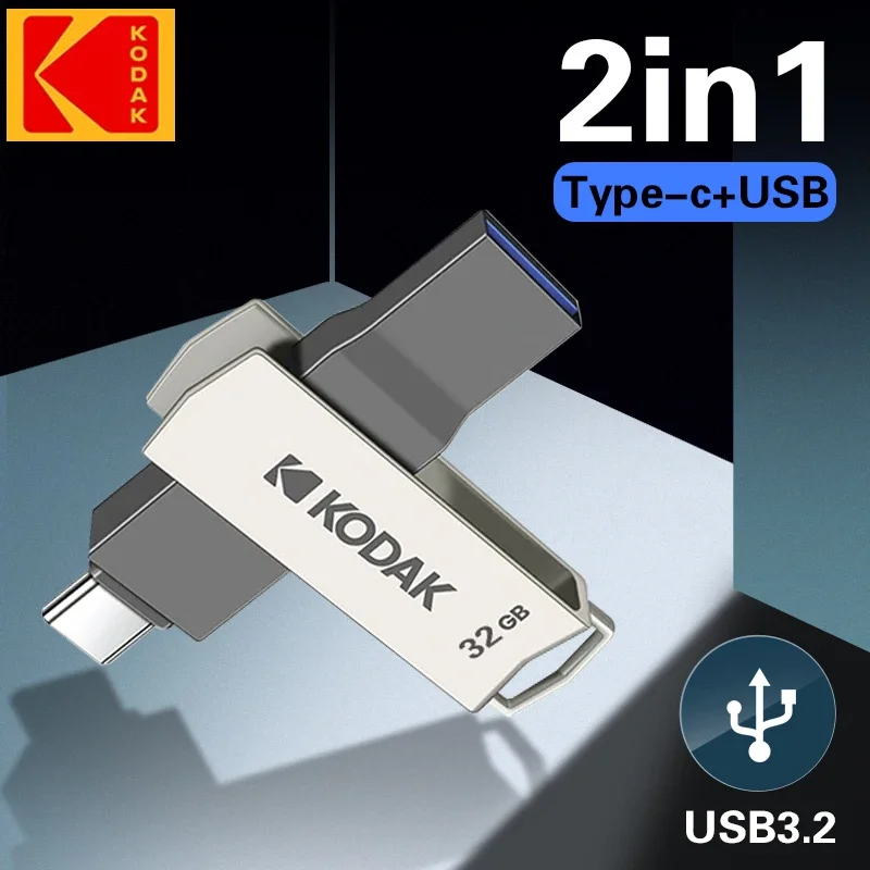 Nieuwe Kodak 2 in 1 USB Flash Drives Type C 32GB 64GB 128GB 256GB USB 3.2 Pendrive Hoge Snelheid Dual Memory stick Pen Drive Voor Telefoon