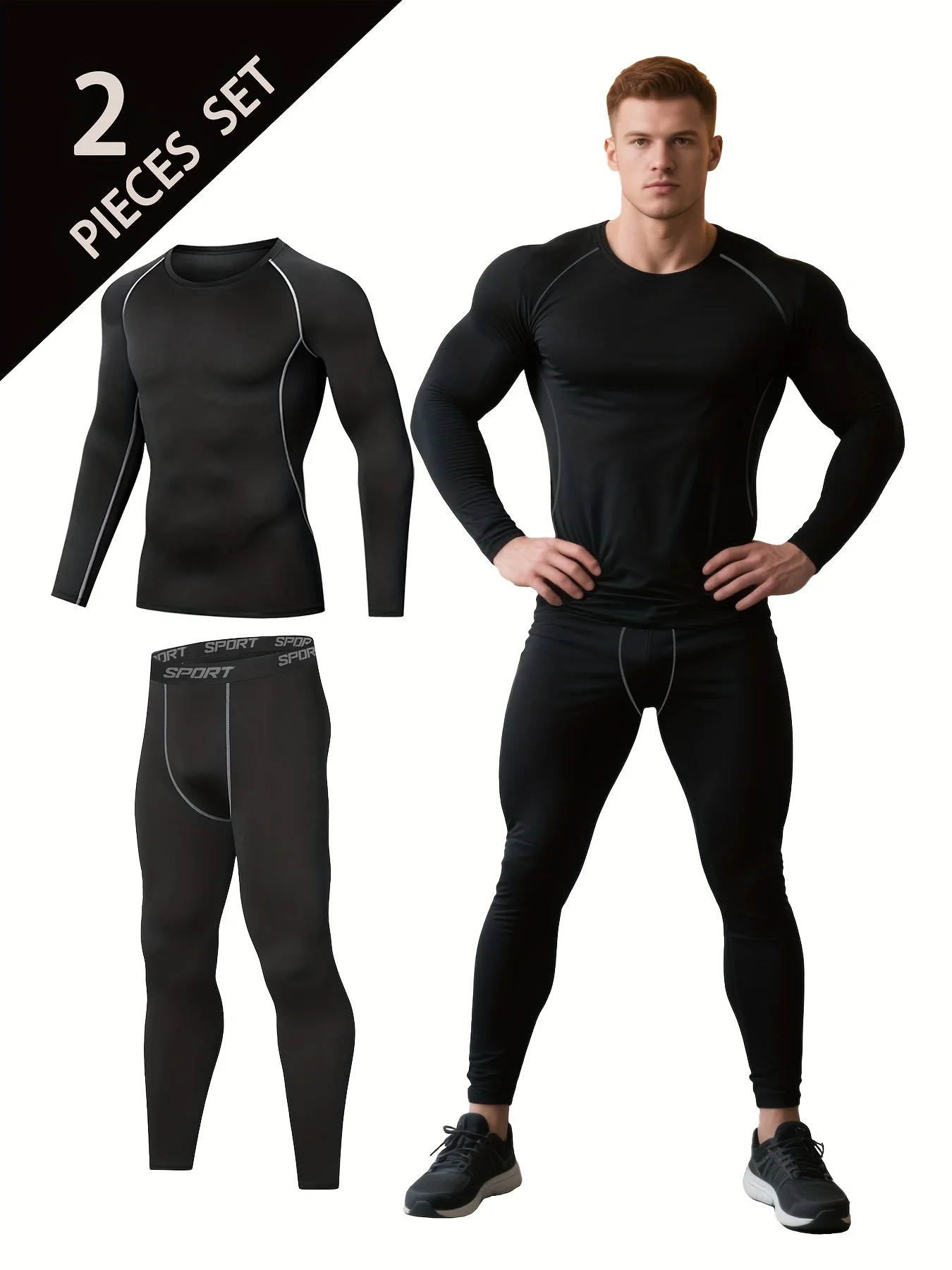 

Мужской костюм для фитнеса, спортивный дышащий тренировочный быстросохнущий нижний костюм, компрессионный комфортный теплый костюм