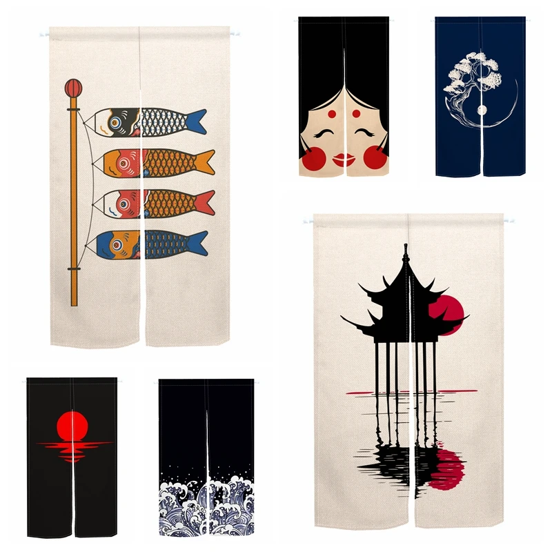 Cortina de puerta de estilo japonés con partición impresa, decoración nórdica para restaurante y cocina, Media cortina colgante, cortinas decorativas para puerta
