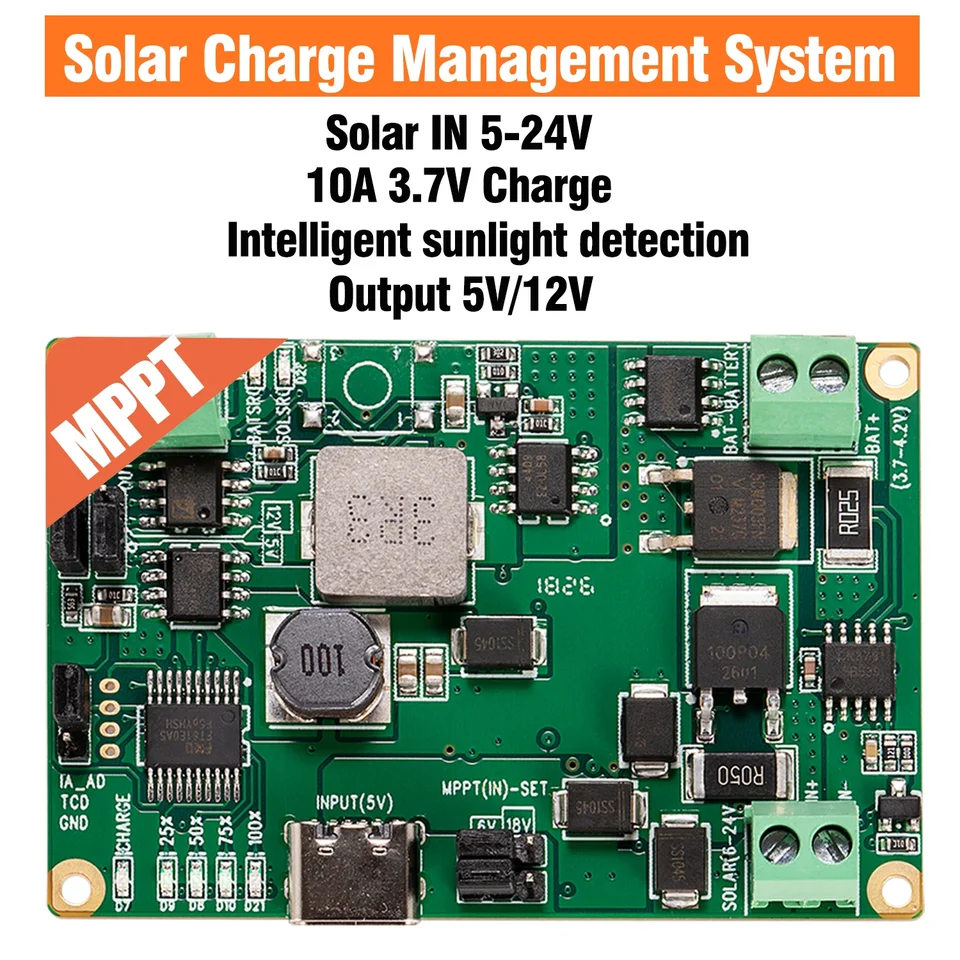Módulo cargador solar MPPT 3.7V Batería de litio Tipo-C 5-24V 10-30W Panel solar Salida 5V/12V para DIY LoRa Arduino Raspberry Pi 5