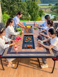 Silla de escritorio para exteriores, azulejo de cerámica, barbacoa eléctrica sin humo, horno de carbón, jardín, aluminio fundido, terraza al aire libre