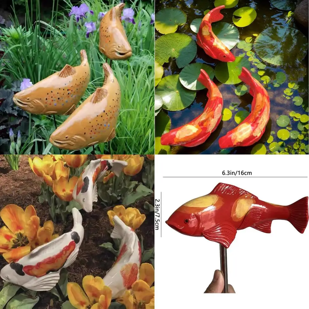 

Декор в виде рыбы кои: 3-х шт. Скульптура рыбы кои из смолы, статуя садовой рыбы с колышком, для улицы, патио, двора, лужайки, пруда