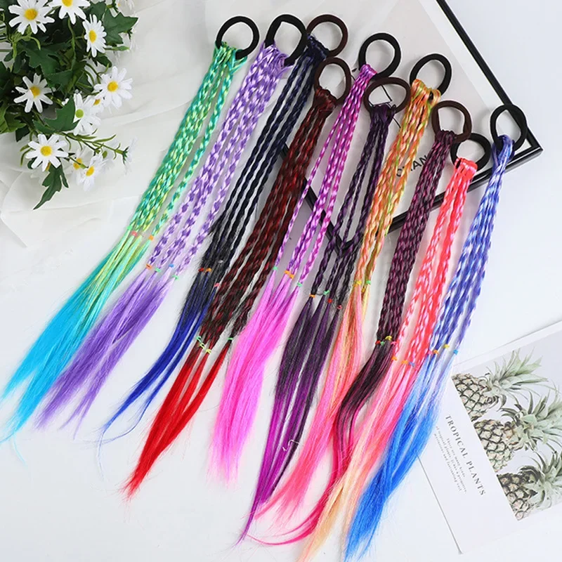 

1/5 pieces a set Fine new Practical girl coloured wig ponytail braid rubber band headpiece children's headband hair accessories