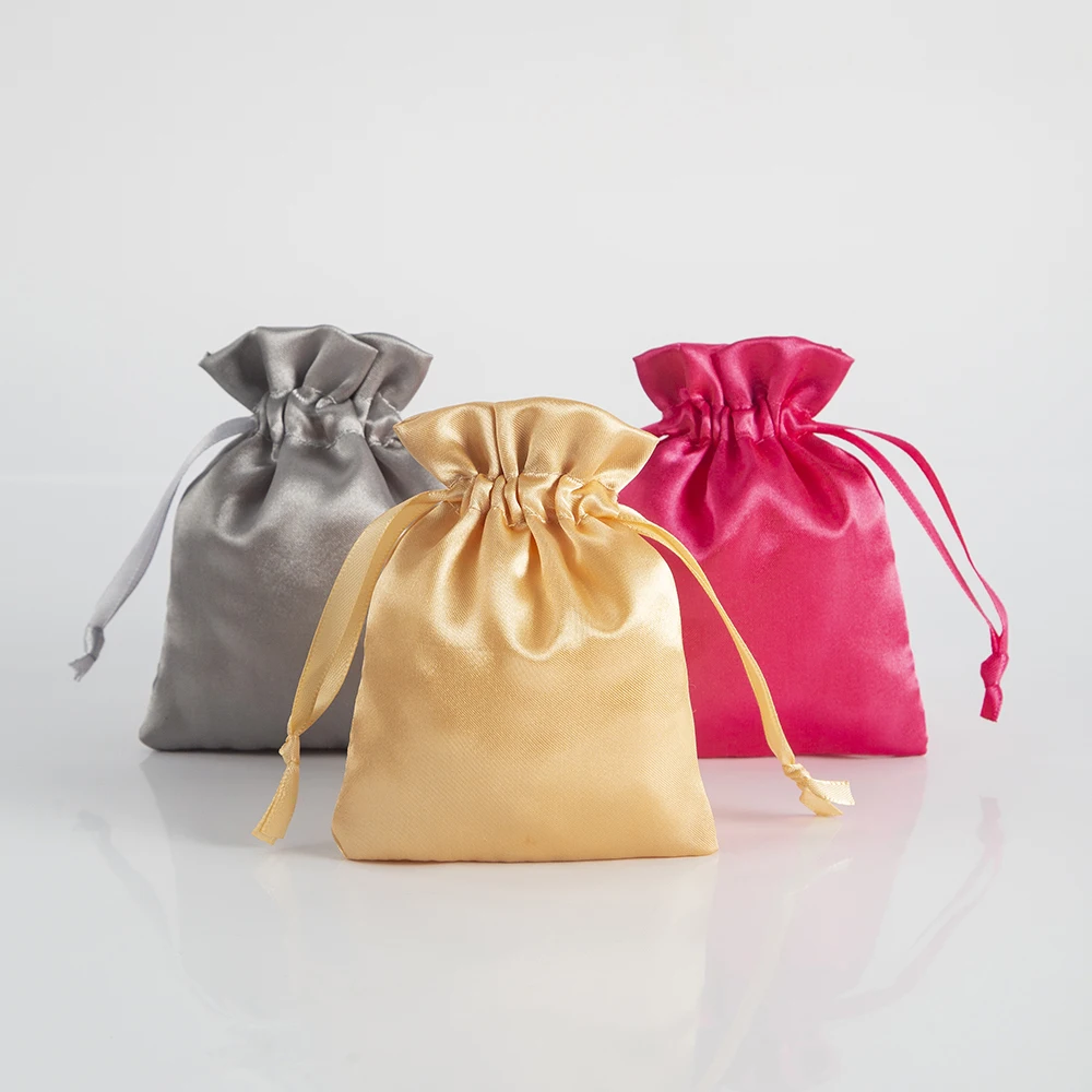 10pcs Bulk Silk Satin Jewelry Pouches Drawstring Bag with Ribbon Lipgloss Cosmetics Storage Custom Party Gift Packaging Bag