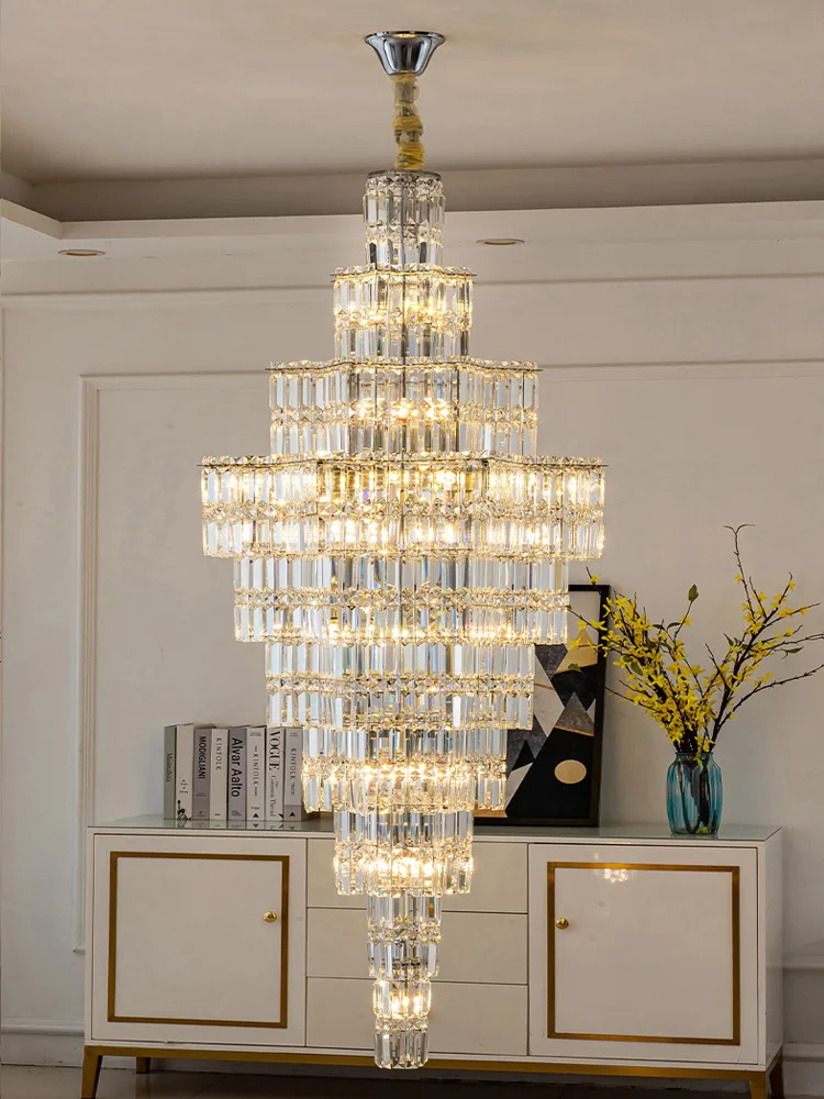 

Luxury Crystal Chandeliers Home Living Room Lighting Indoor Villa Loft Duplex Attic Decor Long Ceiling Pendant Lights Fixtures