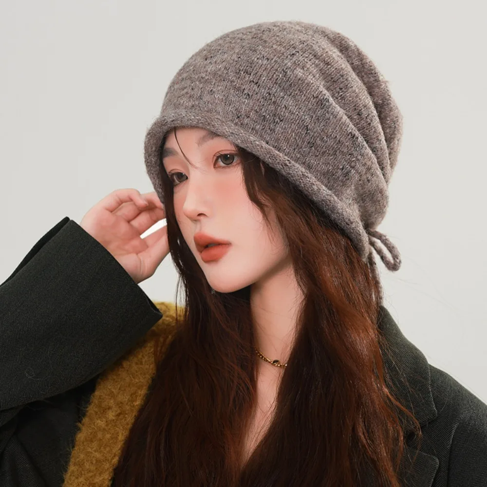 

Fashion Elastic Knitted Stacked Hat Streetwear Korean Style Lace-up Hat Dome All-match Brimless Beanie Cap Gifts