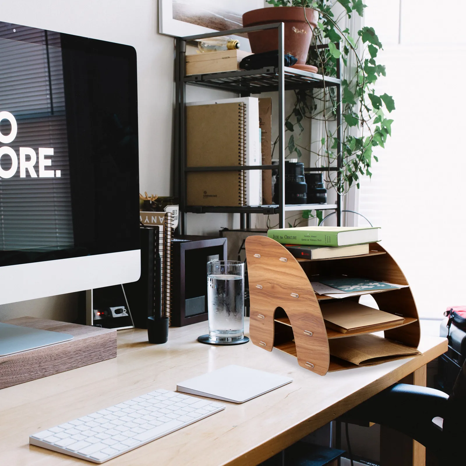 

Деревянный настольный органайзер-стеллаж: современный дизайн, многоуровневая полка для хранения, держатель для офисных принадлежностей и документов