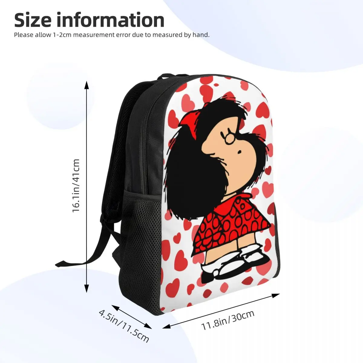 Niestandardowy plecak na laptopa Mafalda Power ze zmodernizowaną twarzą Casual Bookbag dla uczniów szkół średnich Quino Kawaii Cartoon Bags