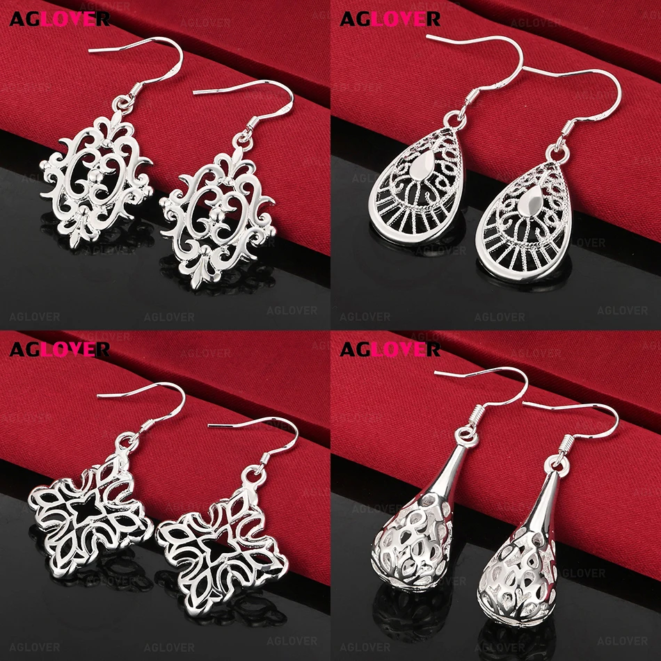 

AGLOVER 925 Sterling Silver Teardrop Hollow Earrings Women's Fashion Romantic Wedding Party Jewelry