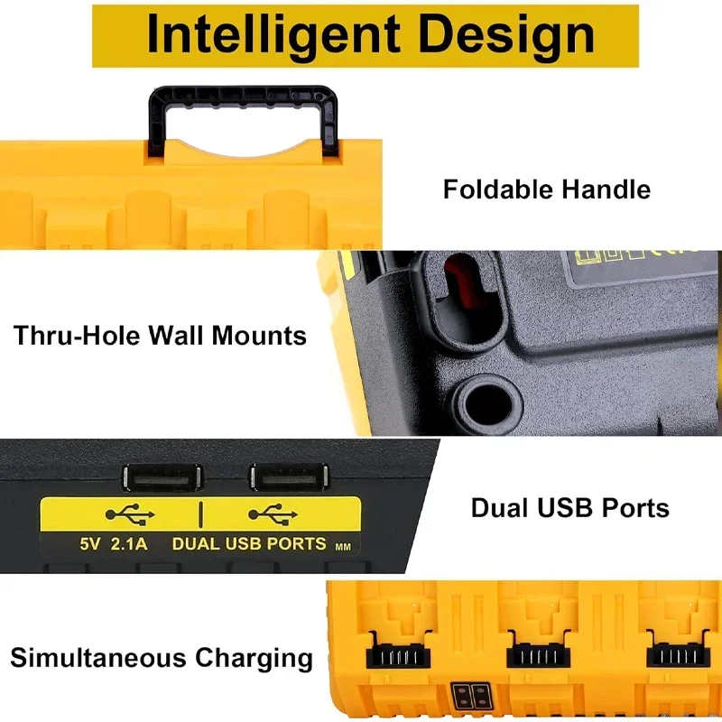Imagem -03 - Carregador de Bateria de Lítio para Dewalt Rapid Carregador Portátil 2a Corrente de Carregamento Usb 2a Dcb200 Dcb140 10.8v 14.4v 18v 20v 60v