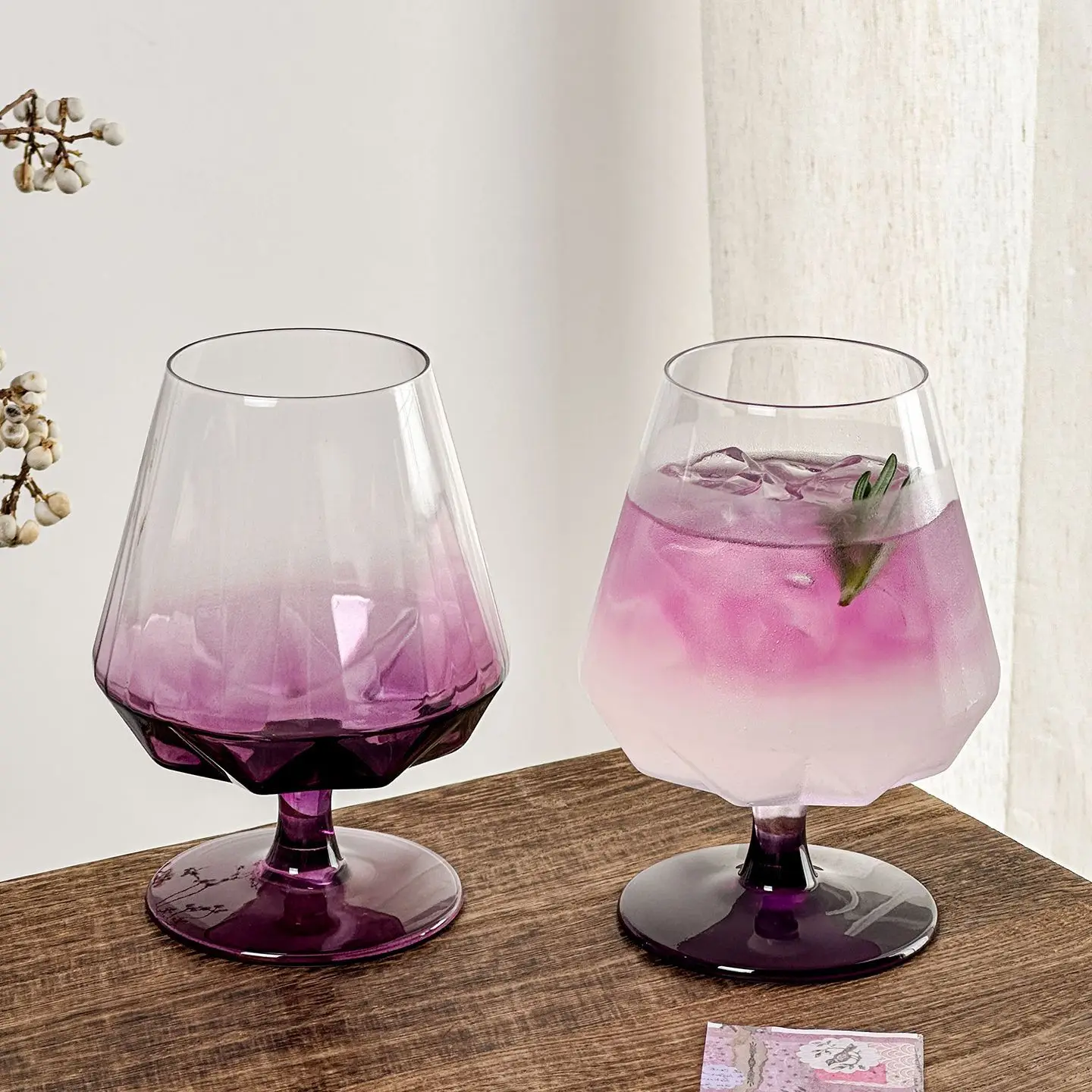 Geometric Faceted Stemmed Snifter Glass 450ml Colored Crystal Brandy Wine Cup Amber Pink Clear Whiskey Cocktail Goblet Bar Home
