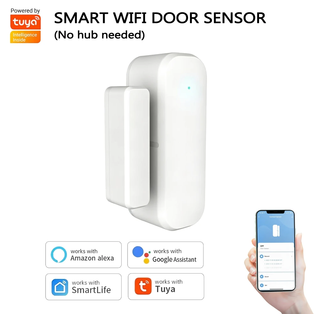 TUYA Wifi Smart Door Window Sensor for Home Office Wireless Contact Sensor Compatible to Google, Alexa, Apple and APP control