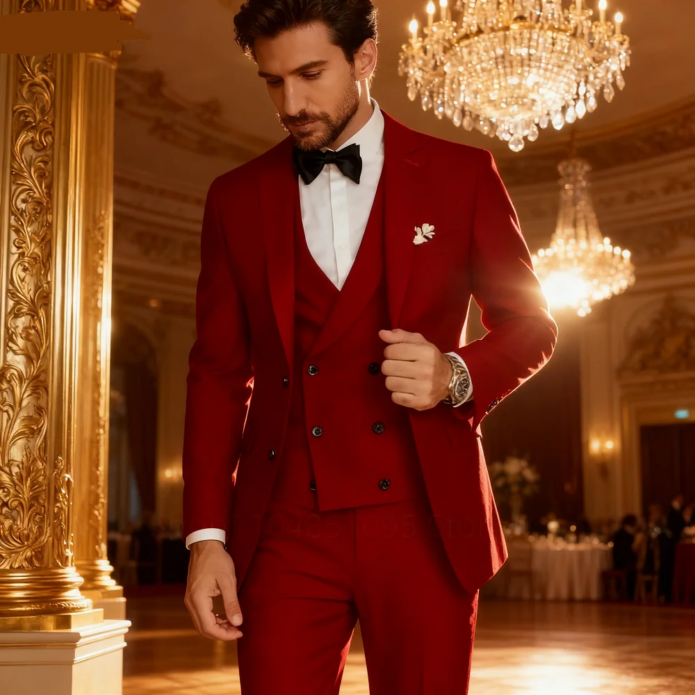 

Dark Green Slim Fit 3 Piece Men's Tuxedo Suits with Notched Lapel for Groom Wedding Business Man Clothing Jacket Pants Vest Set