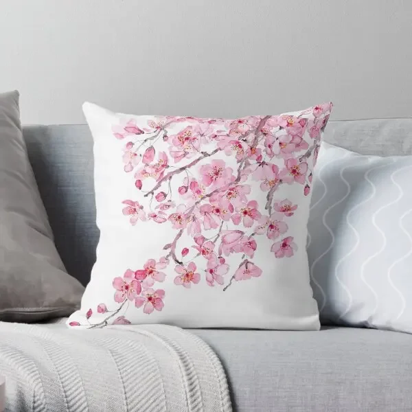 Pink Cherry Blossom Watercolor 2020  Printing Throw Pillow Cover Case Bed Decorative Throw Home Pillows not include One Side