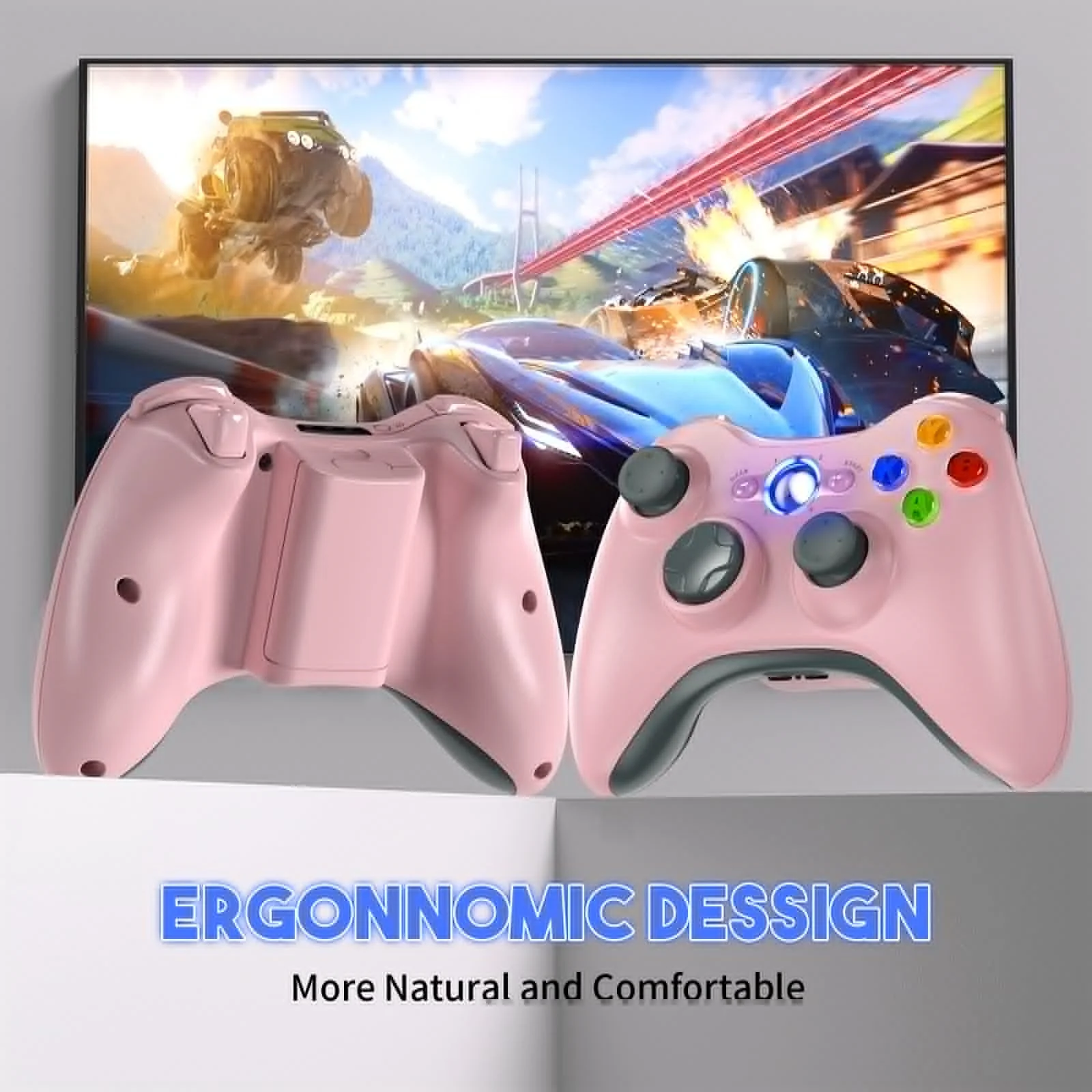 وحدة تحكم ألعاب لجهاز Xbox 360/Slim/Lite PC/IOS/Android Gamepad مقبض وحدة تحكم عن بعد لاسلكية مع عصا تحكم ألعاب مزدوجة الاهتزاز