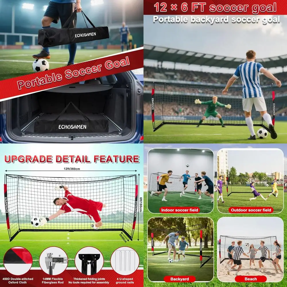 

Portable Soccer Goal Set for Youth and Adults, Easy Assembly, Includes Carry Bag & Ground Stakes
