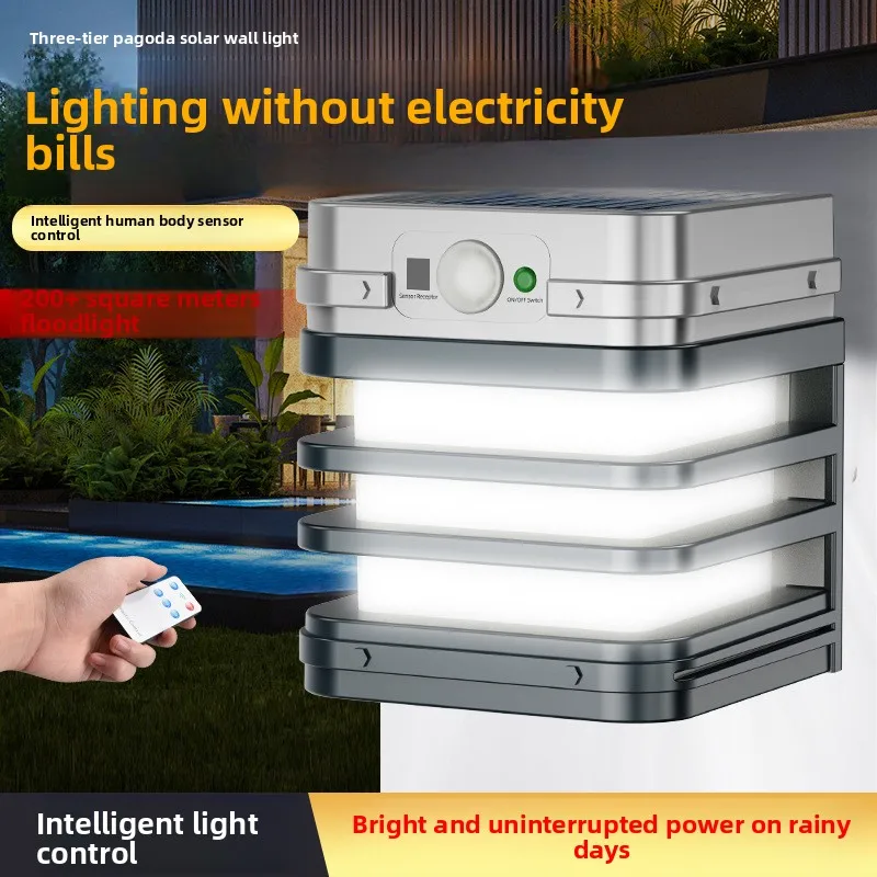 

Solar Motion Sensor Wall Light Remote Control LED Outdoor Security Lamp for Courtyard Garage Villa