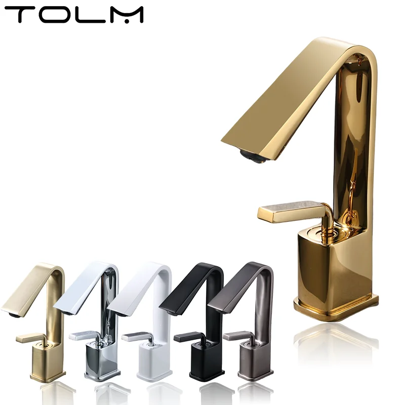 TOLM Creative Single Hole Bathroom Sink Faucet Single Handle Lavatory Copper Bathroom Faucet Grey Black Brass Hot Cold Mixer Tap