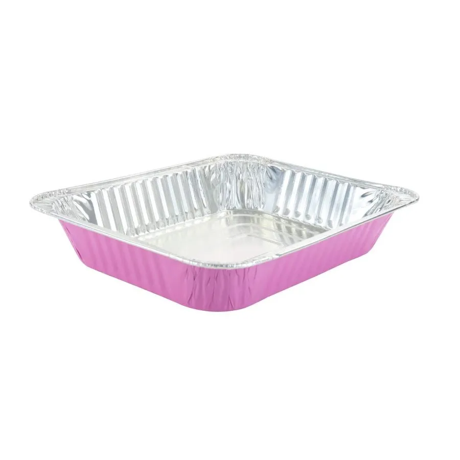 

Одноразовые цветные сковороды из алюминиевой фольги половинного размера для парового стола — прямоугольная форма для выпечки для отелей и ресторанов (25, розовый)