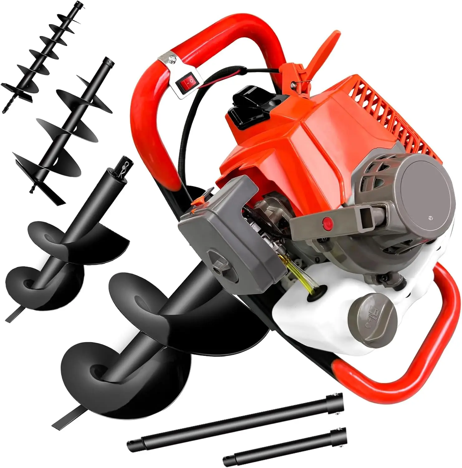 85Cc 2-Stroke Auger Post Hole Digger, Gas Powered Earth Digger With 3 Auger Drill Bits(4"" & 6"" & 8"") + 2 Extension Rods For