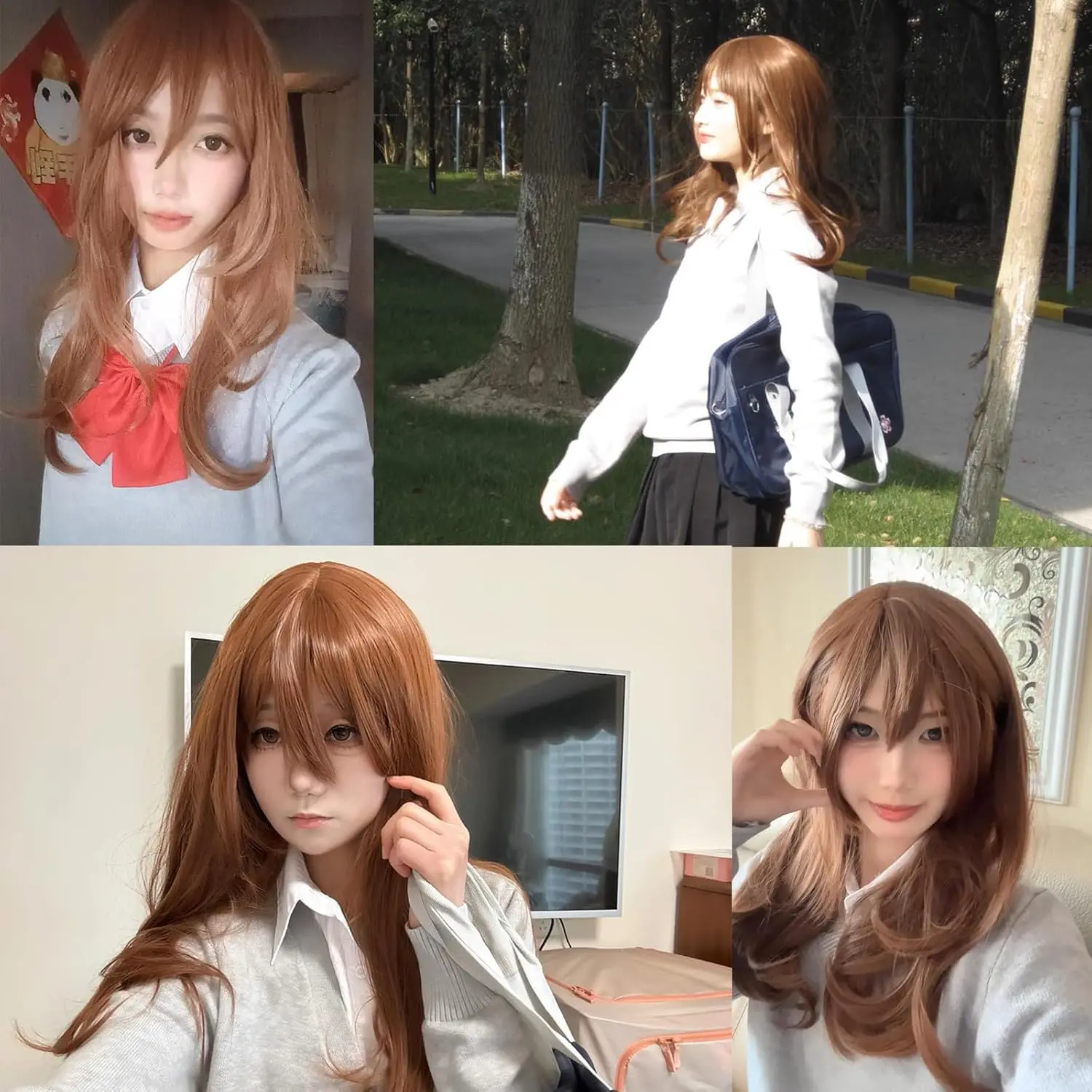 Pelucas de Cosplay marrones y rizadas largas de Anime para mujer, peluca rizada de onda profunda para disfraz diario, pelucas de Cosplay