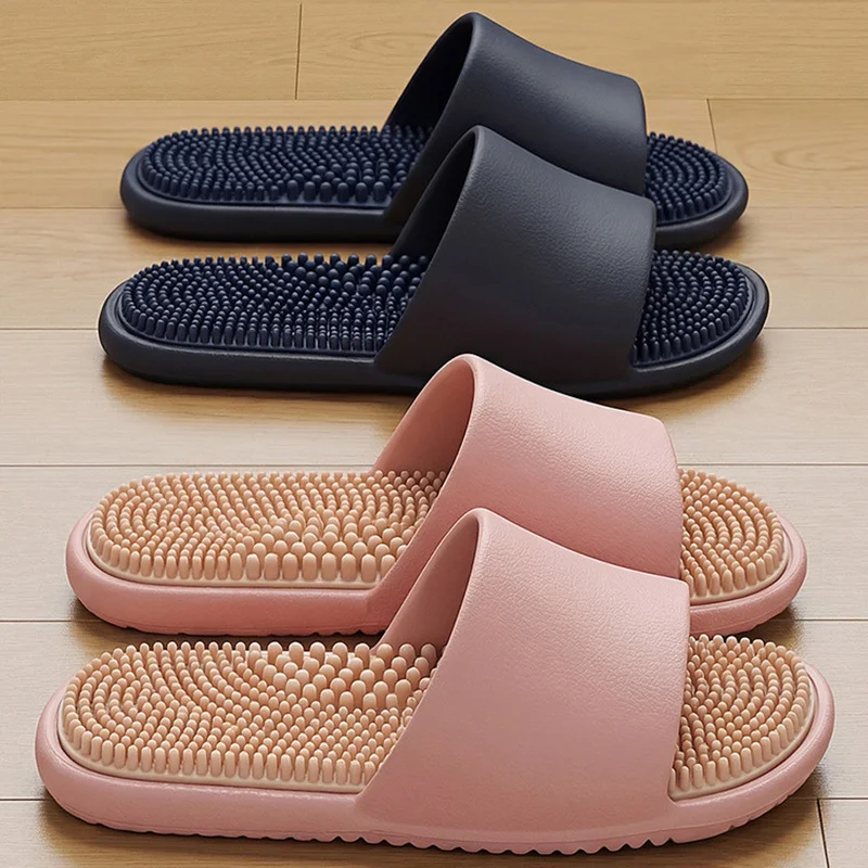 

Women's Summer Slipper New Soft Sole Foot Massage Slippers Men's Thick Sole Non Slip Home Flats Couples Bathroom Shower Shoes