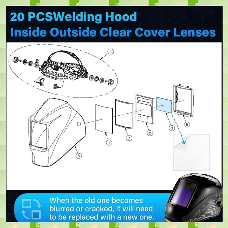طقم عدسات بغطاء شفاف خارجي من سلسلة 2025 3350 لخوذة لحام فايكنغ الكهربائية، KP2898-1 وKP3044-1 - 20 قطعة، سلسلة 3350 #3