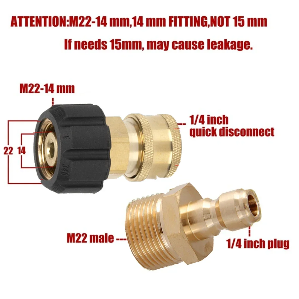 Adaptor pencuci tekanan tinggi, Set kit koneksi cepat pistol ke tongkat M22 ke 1/4 koneksi cepat 5000 PSI