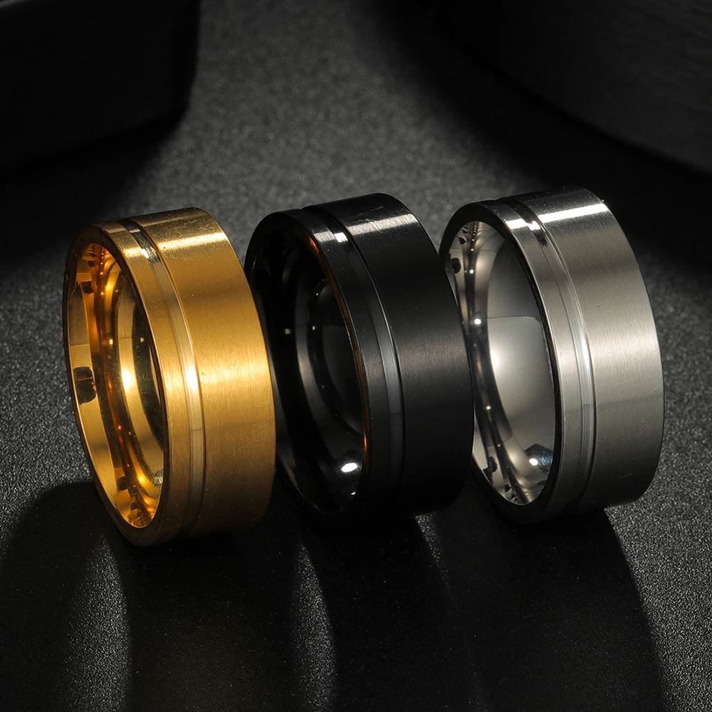 8mm Stainless Steel Men Rings Groove Matte Wedding Engagement Party Gift Anniversary Rings For Women Jewelry Valentine Gift