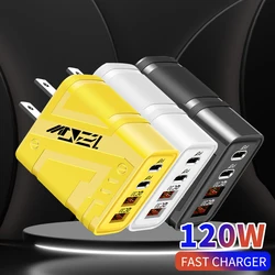 USB QC3.0 Charger PD Fast Charging 120W 4 Port USB C Wall Phone Adapter For iPhone Samsung Xiaomi Huawei Quick Charge EU/US Plug