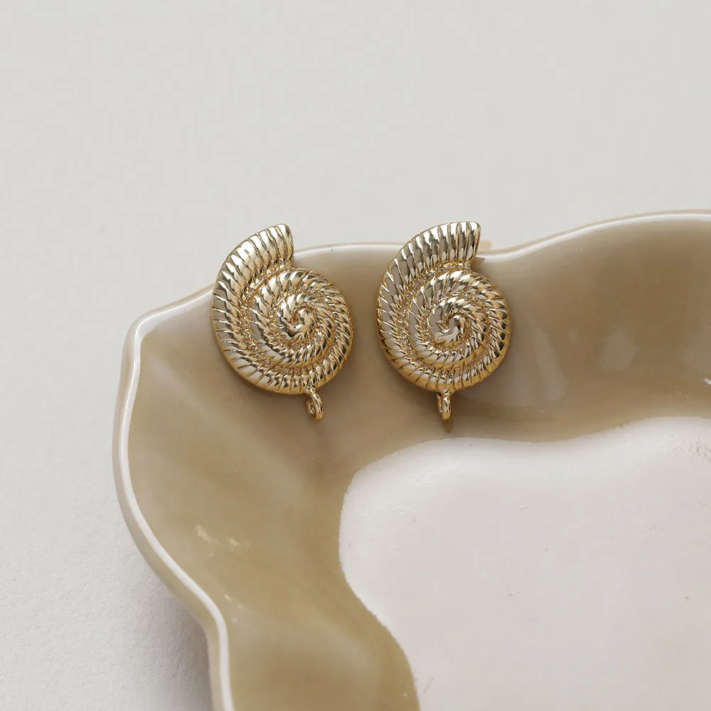 4PCS Brass Shell Conch Shaped Ear Studs 14K Gold Plated Jewelry Earrings DIY Accessories Components