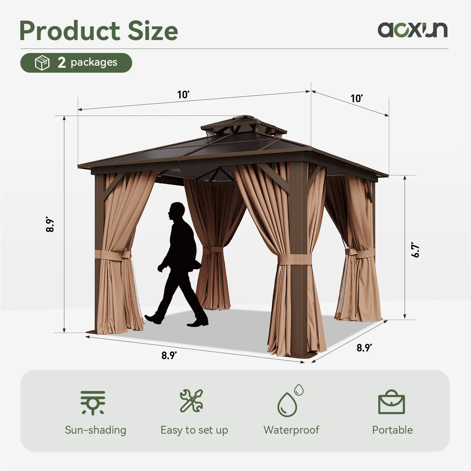 10'x10' Hardtop Gazebo - Polycarbonate Top with Netting & Curtains, Aluminum Frame for Patios & Gardens