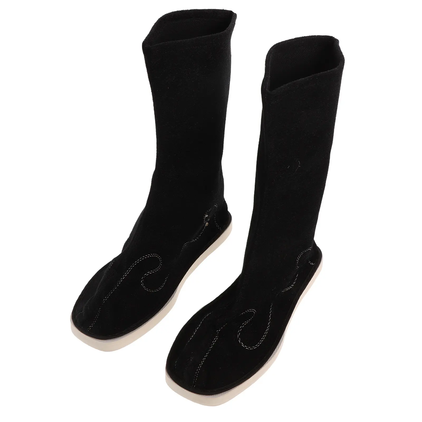 

1 Pair Chinese Hanfu Shoes Black Size 40 Midcalf Traditional Boots For Cultural Performances Tai Chi Practice Non-Slip Pu