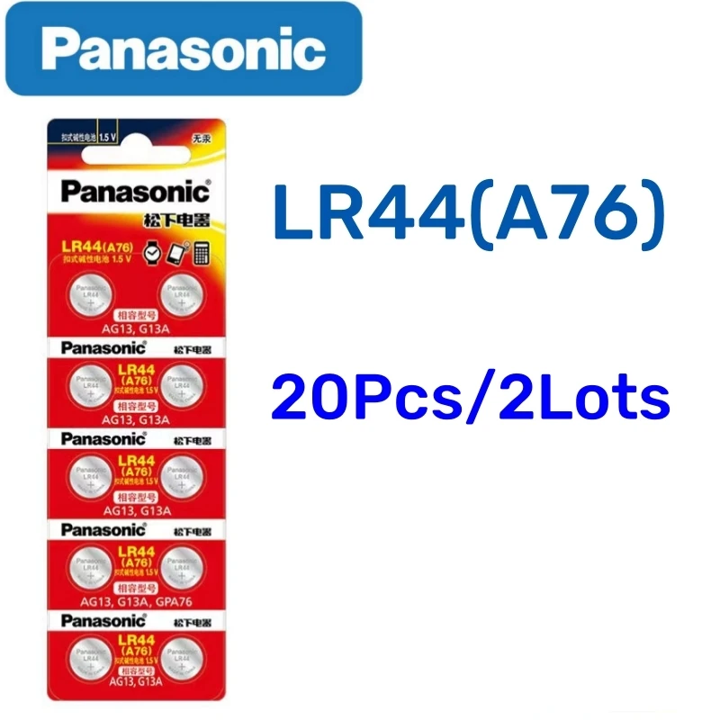 20pcs Original Panasonic A76 LR44 AG13 357 SR1154 LR1154 SR44 LR 44 Alkaline Batteries For Calculator Toy Remote Button Coin