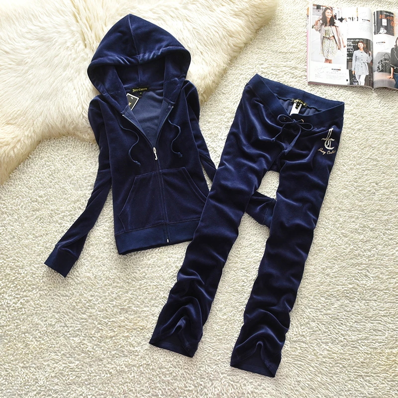 Juicy Cometure Velvet Tracksuit Suit Hooded Sports Sweatshirt Set Women Autumn and Winter Outdoor Sportswear, Hooded Sweatshirt