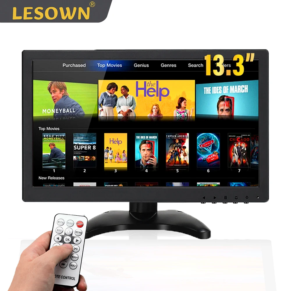 LESOWN 13.3 inch Wide Screen LCD Monitor 1366x768 TN Capacitive Touch VGA HDMI USB AV BNC Interface Display with Remote Control