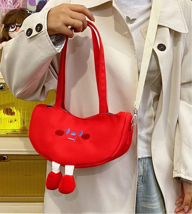 Japanese Funny Cute Pea Pod Shaped Dumpling Bag Versatile Travel Crossbody Bag Soft Fashion Shoulder Handbag For Young Women