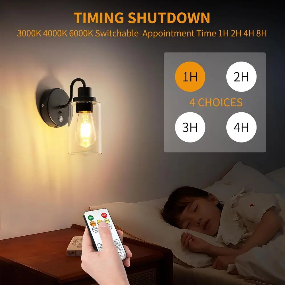 Set 2 Lampu Dinding LED Hitam Bertenaga Baterai dengan Remote, Bohlam 3 Suhu Warna, Lampu Dinding Tanpa Kabel yang Dapat Diredupkan untuk Rumah D