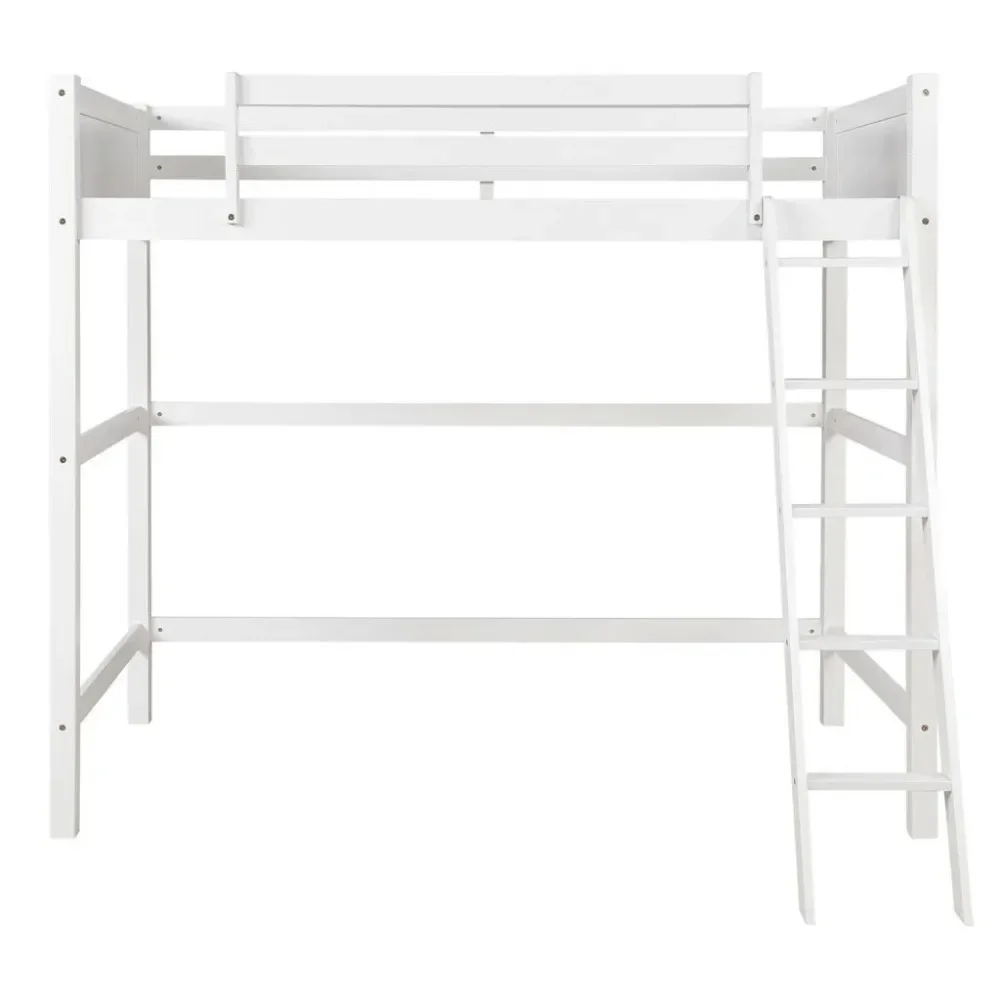 

Modern Wood Loft Bed for Kids, Twin Size Loft Bed Frame with Ladder and Guardrail, Space-Saving and No Spring Box needed, White