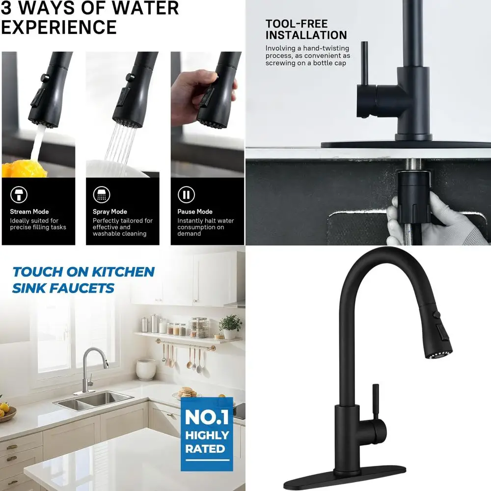 

Stainless Steel Pull-Down Spray Kitchen Faucet, Single Handle for 1 or 3 Holes, Suitable for Farmhouse, Commercial, Camper, Laun