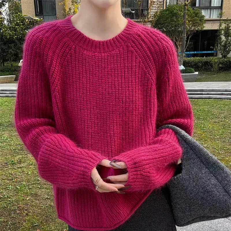 100% Pure Wool Sweater Women\'s 2025 Spring/ Autumn New Round Neck Sweater Solid Color Cashmere Knit Pullover Short Loose Female