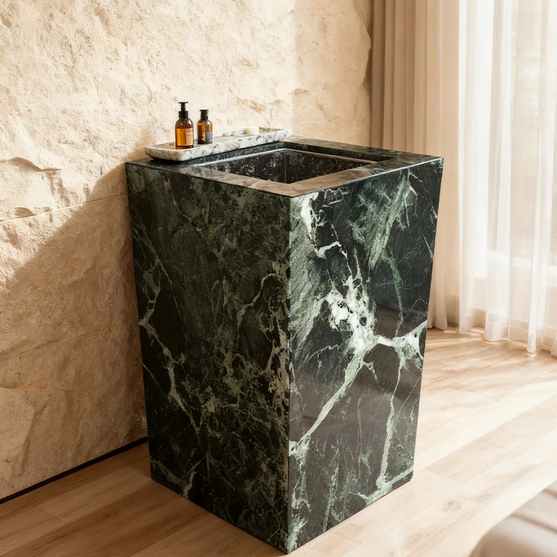 Natural Stone Green Marble Vanity with Pedestal Sink Marble Vanity with Bathroom Vanity Stand